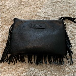 SAM EDELMAN BLACK FRINGE LEATHER CROSSBODY/WRISTLET